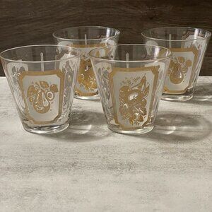 Vintage George Briard Set 4 Forbidden Fruit Gold Decorate Old Fashioned Glasses